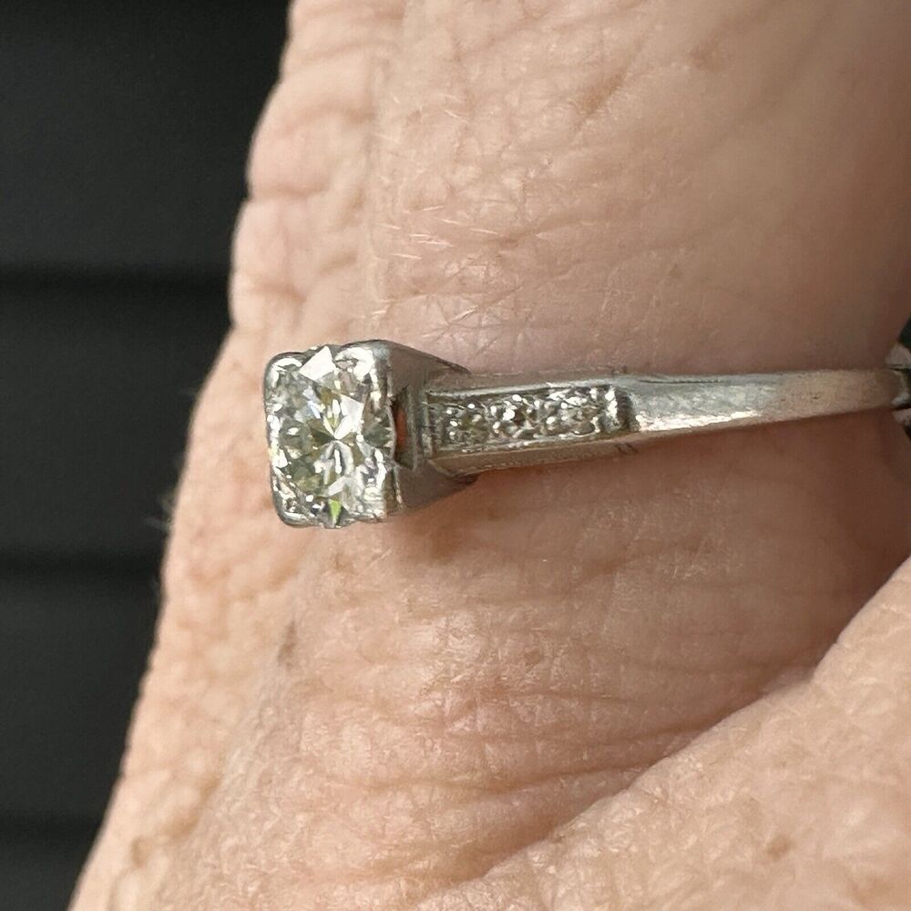 Antique RARE Platinum Traub Diamond Engagement Ring Orange Blossom Vintage S 7.5 - Picture 6 of 13